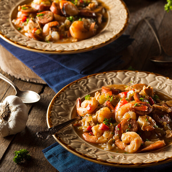 cajun gumbo on two plates