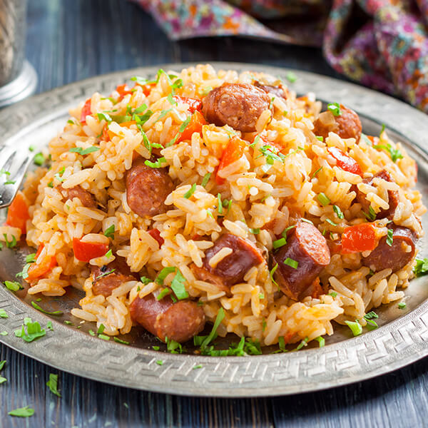 cajun spicy jambalaya on plate