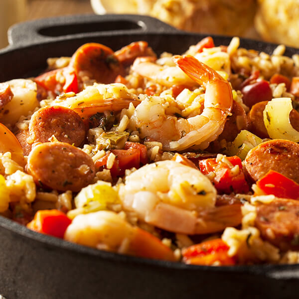 cajun jambalaya with shrimp and sausage
